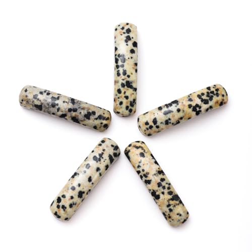 5PCS Natural Dalmatian Stone Rectangle Curved Beads Gemstone Pendants Connectors for DIY Bracelet Neclace Jewelry Making - color: Dalmatian