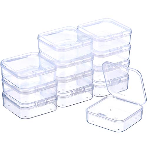 SATINIOR 12 Pack Clear Plastic Beads Storage Containers Box with Hinged Lid for Beads and More (2.12 x 2.12 x 0.79 Inch) - size: 2.12 x 2.12 x 0.79 Inch