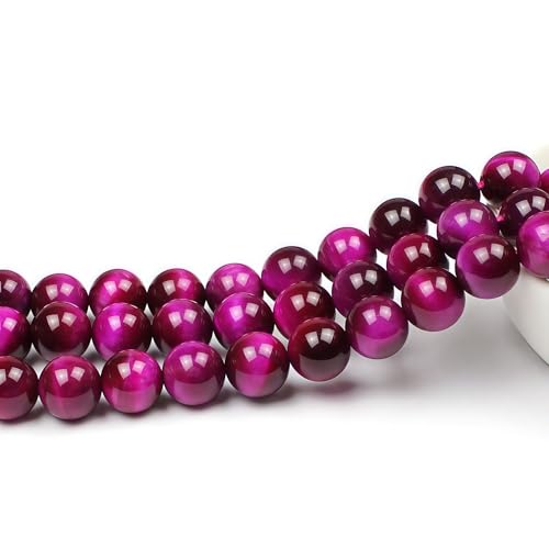 MJDCB Stone Beads 8mm 43pcs Round Rose Red Tiger's Eye Loose Gemstone Bead Charms for Jewelry Making Bracelet Necklace Earring Pendant - color: Rose Red Tiger's Eye, size: 8mm