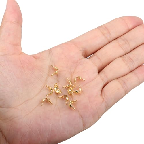 100 Pcs 18K Gold Crimp Beads for Jewelry Making - 4mm Crimp Bead Covers, Knot Covers for Jewelry Making, Knot Covers Clamshell Fold-Over Bead Covers for DIY Bracelets Necklaces - color: Gold