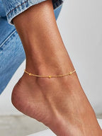 U7 Women Girls Barefoot Jewelry 18K Gold or Rose Gold Stainless Steel Heart/Rope/Figaro/Cuban Chain Anklet Foot Bracelet, 25-30 CM Long - color: Gold Plated-Bead Chain