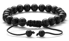 Hamoery Men Women 8mm Tiger Eye Stone Beads Bracelet Elastic Natural Stone Yoga Bracelet Bangle - color: Black Matte Agate-21018