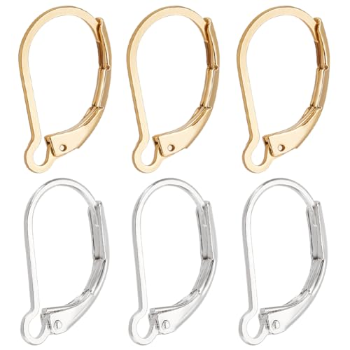 Beebeecraft 1 Box 60Pcs Leverback Earring Findings 24K Gold & 925 Sterling Silver Plated Clasp French Earring Hooks Ear Wire Clip Connector for Jewelry Making - color: 60Pcs 24K Gold & S925 Plated #2