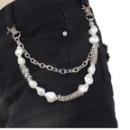 Layered Punk Pants Chain for Men Women, Gothic Hip Hop Jean Chain Wallet Chain Biker Trouser Chain, Goth Emo Fashion Keychain Accessories - color: 2L-10 Pearls