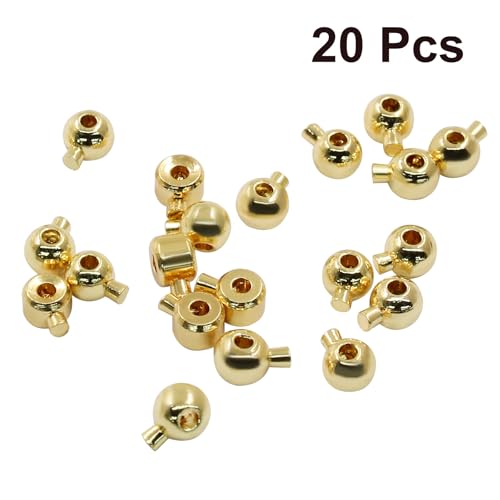 20Pcs Gold Crimp Beads 18K Gold Plated Beads 3mm Loose Rondelle Spacer Beads Metal Bead Spacers Beads for DIY Bracelet Necklace Jewelry Making - color: Gold, Round