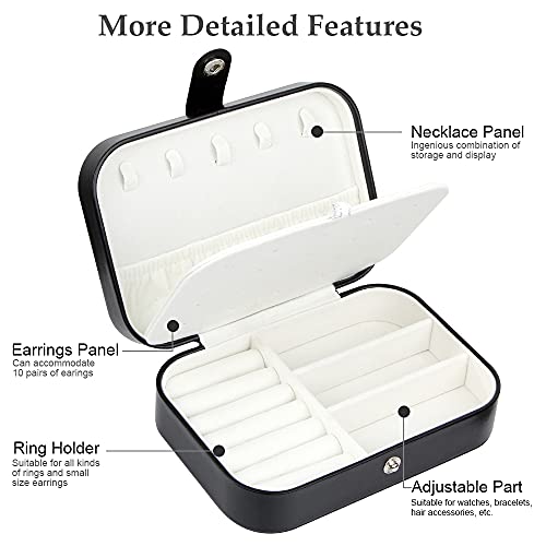 jiemei Jewelry Box, Travel Jewelry Organizer Cases with Doubel Layer for Women’s Necklace Earrings Rings and Travel Accessories (Black02) - color: Black02