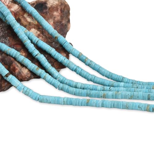170pcs 5x2mm Natural Blue Turquoise Heishi Disc Rondelle Spacer Stone Semi Precious Gemstone Loose Beads for Jewelry Making 15 Inch - color: Blue Turquoise, size: 5x2mm