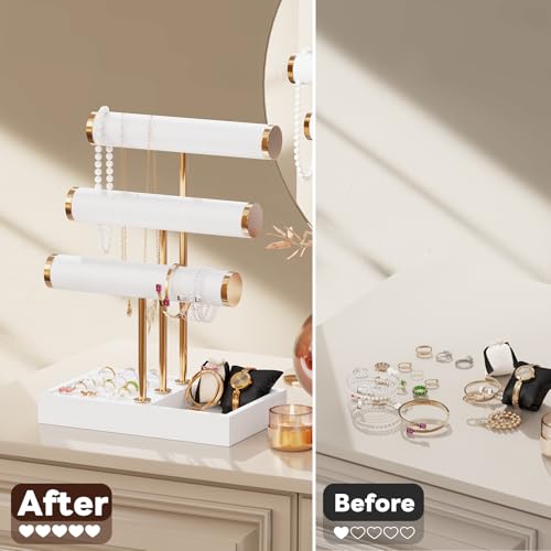 Abiglifty 3 Tier Necklace Holder Display, Jewelry Organizer, Jewelry Stand, Bracelet Display, Necklace Organizer, Bracelet holder, Jewelry Display for Necklace, Watches, Rings, white - color: white