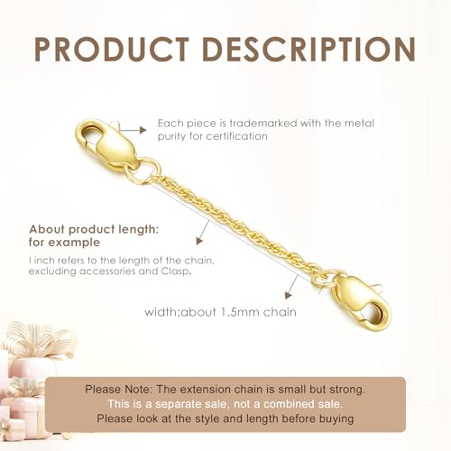 10K Yellow Gold 1"/2"/3" Necklace Extender Chain with Double Clasps, 10K Gold Necklace Extender Bracelet Anklet Extension Chain, Bracelet Extender 10K Gold - size: 2inch, style: Style 4