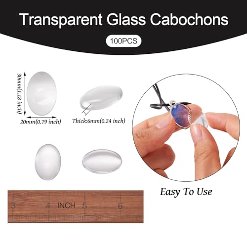 Craftdady 100Pcs Transparent Glass Cabochons 30x20mm Oval Clear Glass Flat Back Dome Tile Cabochons Covers for Photo Pendant Jewelry Making - color: Transparent Clear, size: 30x20mm Oval