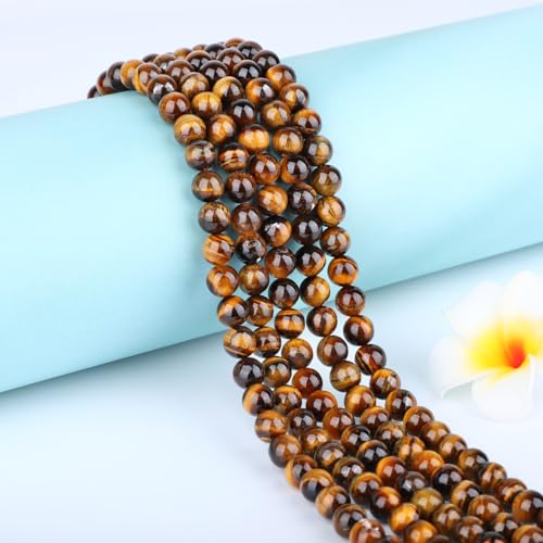 Natural Stone Beads Round Genuine Real Stone Beading Strand Loose Gemstones DIY Smooth Bead for Bracelet Necklace Earrings Jewelry Making (Yellow Tiger's Eye, 8mm 45 Pieces) - color: Yellow Tiger's Eye, size: 8mm 45pcs