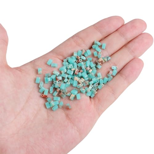 Beadia Blue Imperial Jasper Stone Tila Beads 5x2mm Rectangle 2-Hole Spacer Beads for DIY Bracelet Earring Making 15"/Strand - color: Imperial Jasper Blue, size: 5x2mm