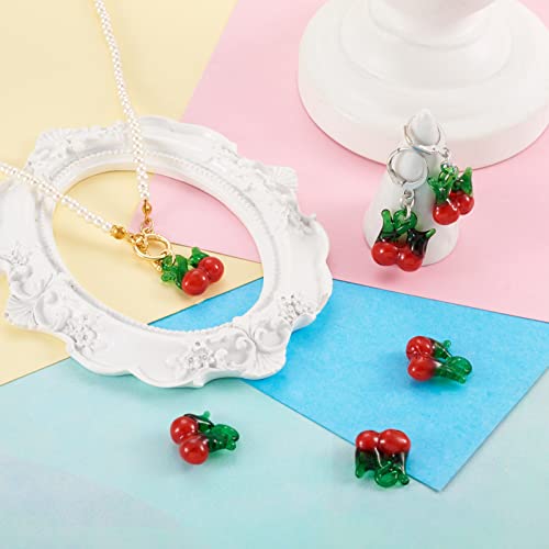 FASHEWELRY 20Pcs Handmade Cherry Lampwork Glass Pendants 3D Red Fruits Glass Charms for DIY Jewelry Project Making - color: Cherry