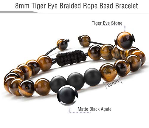 Hamoery Men Women 8mm Tiger Eye Stone Beads Bracelet Elastic Natural Stone Yoga Bracelet Bangle - color: Tiger Eye Matte-21018