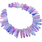 rockcloud Natural Rock Crystal Points Titanium Coated Clear Quartz Sticks Spikes Top Drilled 15 inch Strand,Blue&Rose Red - color: #32-Blue&Rose Red