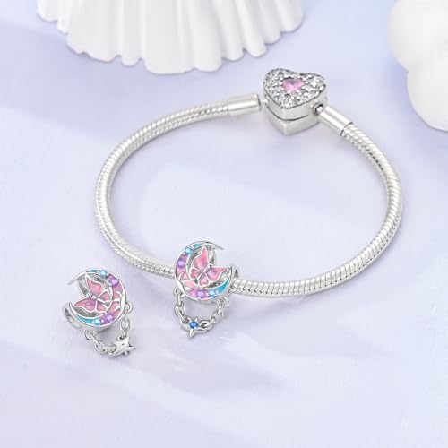 LAZA 925 Sterling Silver Charm for Bracelet Necklace Dangle Love Mom Butterfly Party Charm Beads Pendants DIY Jewelry for Women - color: Stars and Moon Butterflies