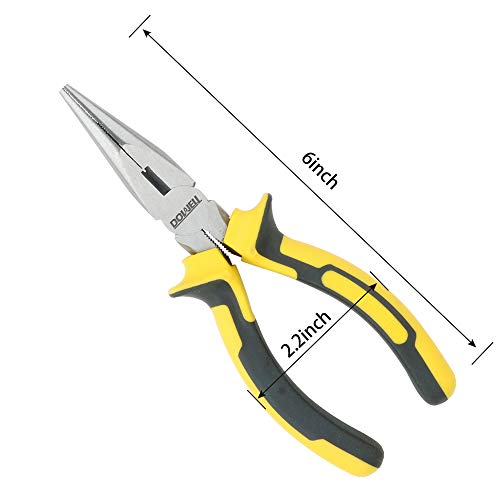 DOWELL 6 Inch Long Nose Pliers Needle Nose Pliers with Wire Cutter Nickel Chromium Steel Construction Professional Handle - size: 6"Long Nose Pliers