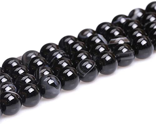 HAAMIIQII 60pcs 6mm Natural Black Striped Agate Stone Beads Round Loose Gemstone Beads for Jewelry Making Strand 15 Inch - color: Black Striped Agate, size: 6mm 60pcs