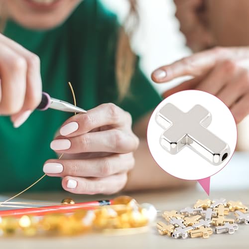 60 Pcs Cross Charms for Jewelry Making, Religious Cross Beads for Bracelets, Crosses for Jewelry Making, Bracelets, Necklaces, DIY Crafts (Gold, Silver) - color: 60pcs, 13x9mm, Gold,Silver