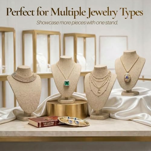 Flexzion Necklace Bust Display Stand - 11 Inch 3D Mannequin Beige Linen Necklace Display Holder for Home, Boutique & Trade Shows - Jewelry Display for Selling Necklace, Pendants, Chokers, Lockets - size: Standard (1 Pack)