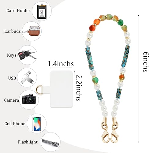 Marble Beaded Phone Wrist Strap,Detachable Phone Bracelet Strap with Tether Tab,Hands-Free Wristlet Strap (Light Green Peacock Agate) - color: Light Green Peacock Agate