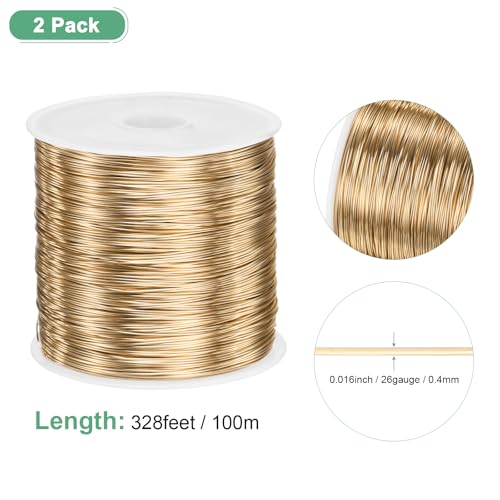 M METERXITY 2Roll 0.4mm Jewelry Wire, 26 Gauge 328FT Craft Wire Copper Beading Wire for Jewelry Making/Planting/Weaving/DIY Crafting, Soft Metal Wires [100M, Light Gold] - color: Light Gold, size: 26 Gauge 328FT