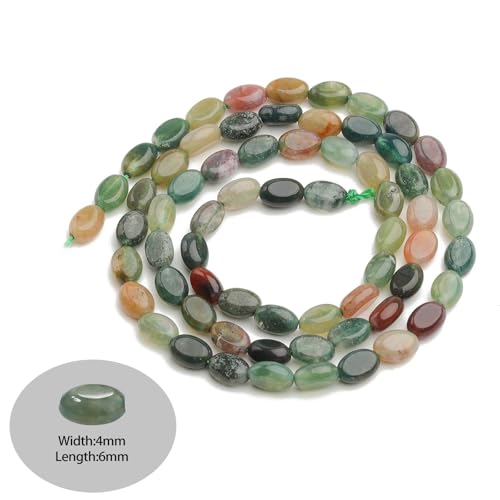 70pcs Natural Indian Agate Stone Beads，4x6mm Egg Shape Loose Gemstone Beads for Jewelry Making Design Earring Necklace - color: Indian agate