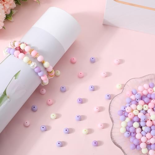 1 Box 500Pcs Matte Round Beads 8mm Opaque Acrylic Beads Bulk Frosted Lilac Small Ball Rubberized Imitated Silicone Bubblegum Smooth Loose Bead for Jewelry Making Bracelets Necklace DIY Craft - color: Lilac
