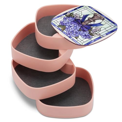 Stained Glass Bundle of Violets with A Bow Jewelry Boxes for Women, Earring Holder Organizer Rotating Jewelry Organizer for Necklaces Bracelets Ring