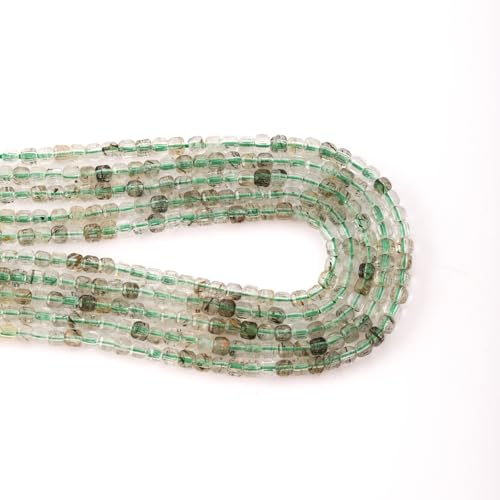 Faceted Natural Green Phantom Quartz 2-3mm Cube Square Loose Beads Gemstone Small Loose Beads Healing Crystal Energy Stone for DIY Jewelry Making 15" - color: Green Phantom Quartz