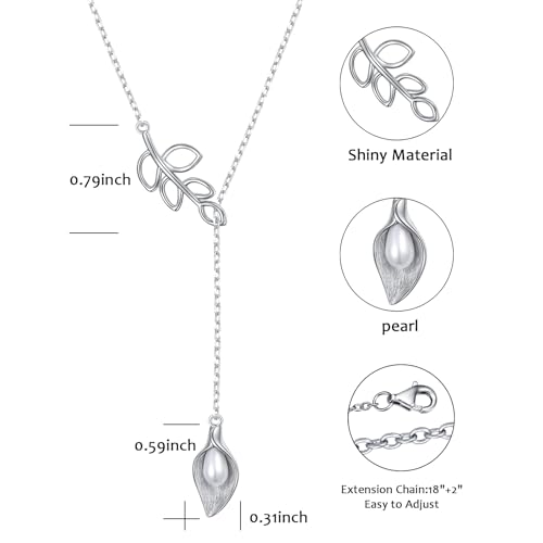 Long Necklace Sterling Silver Larait Bar Y Lariat Long Chain Drop Adjustable Necklace Gift for Her, 30" - style: Long Calla Lily Necklace