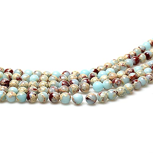 Natural Stone 6 Colors Sea Sediment Imperial Jasper Round Loose Beads for Jewelry Making (6mm, Water Blue)