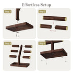 SRIWATANA 1 Bracelet Holder, Jewelry Display Stand Birthday Mother's Day Christmas Wood Solid Wood Classic Design Non-Slip Pad Metal End Cap Keeps Jewelry Secure T-Bar Organizer for Bracelets - Walnut - color: Walnut