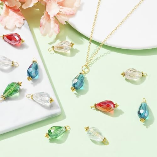 Ipotkitt 100 Pcs Colorful Glass Water Drop Charms Faceted Crystal Teardrop Bead Charms Drop Shaped Dangle Charms for DIY Earrings Necklace Jewelry Making - color: 100pcs-Big Drop Charms-20~21mm
