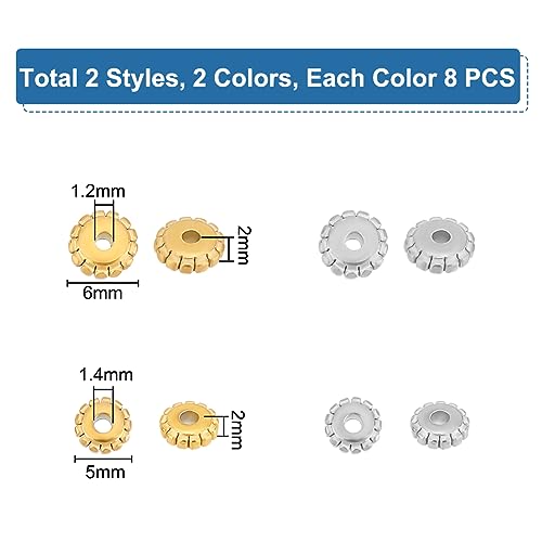 UNICRAFTALE 32Pcs 2 Colors 2 Sizes 304 Stainless Steel Disc Beads Metal Flat Flower Shape Spacer Caps Bead Half Round Bead Caps Spacer Beads for Bracelet Jewelry Making - size: 5-6mm