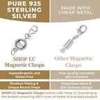 925 Sterling Silver Magnetic Necklace Clasp Rhodium Plated Round Magnetic Clasps for Necklaces Jewelry Lock with Lobster Clasp for Women Women 2.50 Grams Gifts - color: Silver