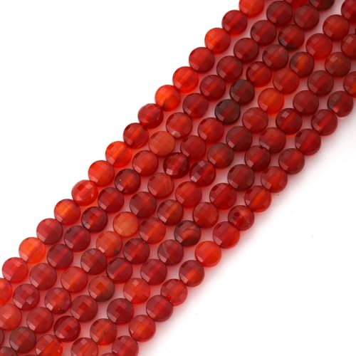 6mm Faceted Natural Red Agate Stone Beads Coin Disc Gemstone Spacer Beads for Jewelry Making DIY Bracelet Necklace - color: Red Agate
