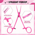 BBTO Hemostat Curved and Straight Hemostat Forceps Piercing Pliers Forceps, Stainless Steel Straight and Curved Pliers, Fishing Tweezer(Pink,2 Pcs) - color: Pink