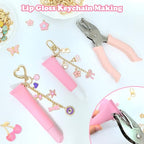 328Pcs Charms Lip Gloss Keychain Making Kit, DIY Keychain Supplies with 128 Charms, 20 Clasps, Jump Rings, Chain, Jewelry Plier, Hole Punch, Bag Charm Kit, Jewelry Making Kit for Crafting Keychains - color: Gold-328Pcs Kit