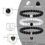 Vinswet Healing Crystal Beaded Bracelets for Women,Natural Amethyst Gemstones Bracelet,Anxiety Stress Relief Heart Charm Bracelet Handmade purple Jewelry Gifts for Women - color: Black agate&Moonstone