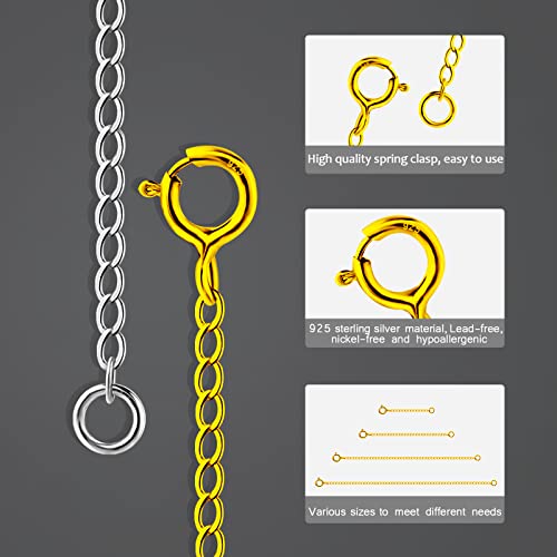 Necklace Extender, 8Pcs Gold and Silver 925 Sterling Silver Necklace Extenders Chain Bracelet Anklet Extension for Women Multiple Necklaces Jewelry (1”, 2”, 3”, 4”) - color: Silver & Golden