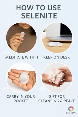 Selenite Worry Stone – Genuine Polished Palm & Thumb Stone for Clarity, Energy Cleansing & Crown Chakra – Travel Gift Crystal - color: Selenite