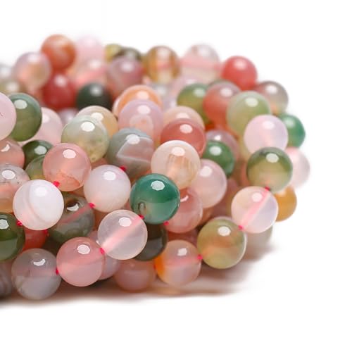 70PCS Natural 8MM Healing Gemstone, Yanyuan Agate Energy Stone Round Loose Beads, Semi-Precious Crystal Beads with Free Elastic String for Jewelry Making DIY - color: Yanyuan Agate