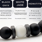 Mens Beaded Bracelet - Stone Jewelry, Black Onyx Hematite Bracelets, Mens Accessories, Adjustable - style: Duality