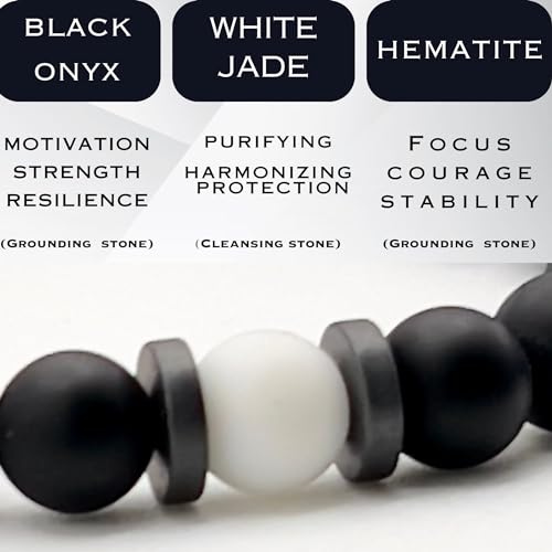 Mens Beaded Bracelet - Stone Jewelry, Black Onyx Hematite Bracelets, Mens Accessories, Adjustable - style: Duality