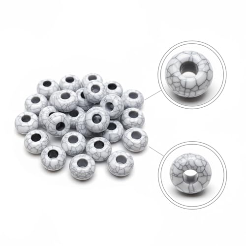 Large Hole Beads for Jewelry Making-100pcs 14mm European Rondelle Spacer Beads,Big Hole Craft for Bracelets(White) - color: White