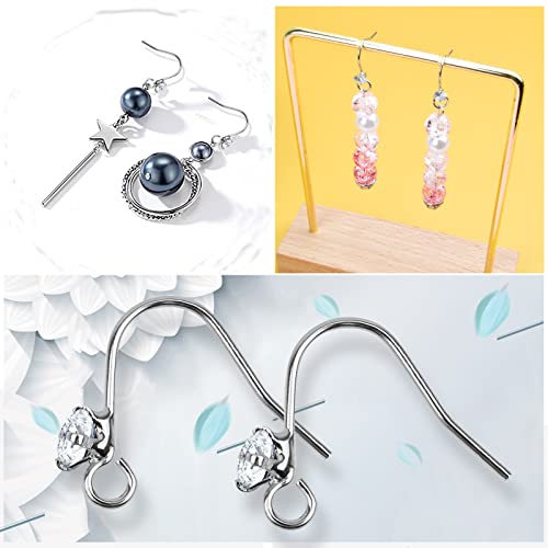 30pcs Silver Diamond Earring Hooks Hypoallergenic French Ear Wire Earrings Fish Hooks with Loop Hole for DIY Jewelry Making Accessories - color: Silver