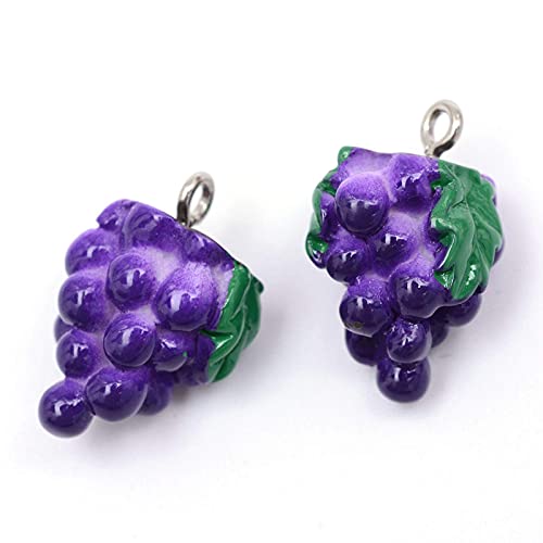 Craftdady Fruit Dangle Charms Pendants Cute Resin Food Pendants Apple Orange Pineapple Strawberry Pendants Lovely Vegetable Mushroom Charms for DIY Craft Earring Bracelet Necklace Jewelry Making - color: Purple, Grape