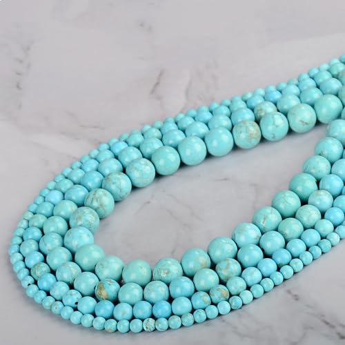 Natural Stone Beads Blue Turquoise Round Genuine Stone Beading Loose Gemstone Hole Size 1mm DIY Charm Smooth Beads for Bracelets Necklaces Earrings 6mm 200pcs (Blue Turquoise 6mm) - color: Blue Turquoise, size: 6mm