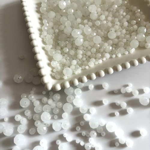 780Pcs Briolette Crystal Glass Beads for Jewelry Making, 3-10mm Faceted White Crystal Beads for Bracelets, Rondelle Glass Beads Bulk for Crafts Wine Charms Wind Chimes Suncatchers - color: White